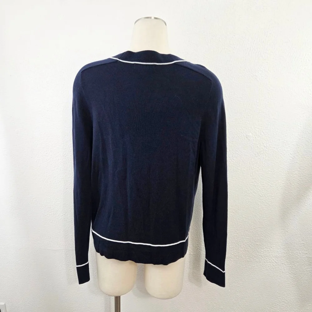 Athleta Lightweight Cardigan sweater navy blue white women's size medium